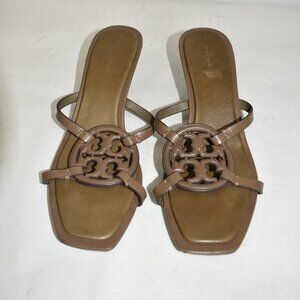 $330 TORY BURCH MILLER BOMBE LOW HEEL SANDAL TOASTED SESAME BROWN LEATHER 9